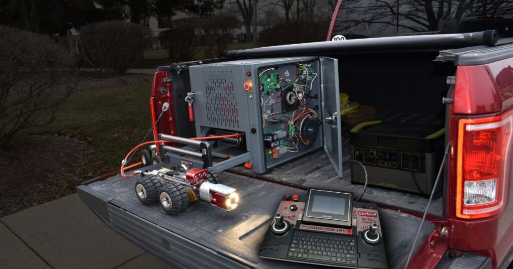 Portable sewer inspection equipment mounted in TrailBlazer enclosure