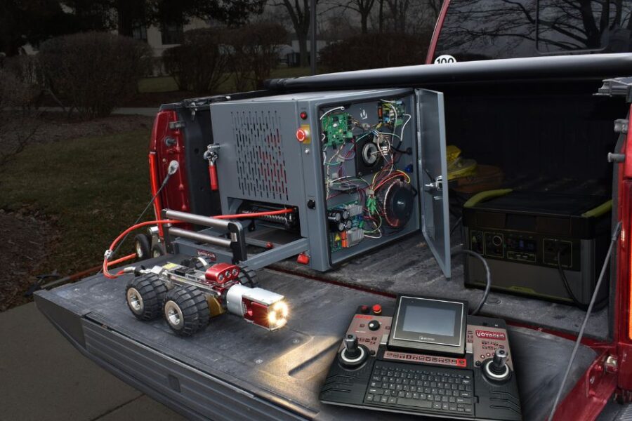 Portable sewer inspection equipment mounted in TrailBlazer enclosure